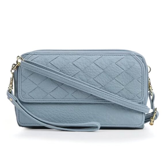 🆕 Bueno Of California Light Blue Woven Wallet Crossbody Bag | 5627 - Picture 1 of 6